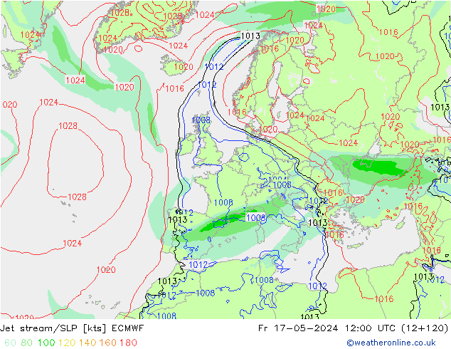 Polarjet/Bodendruck ECMWF Fr 17.05.2024 12 UTC