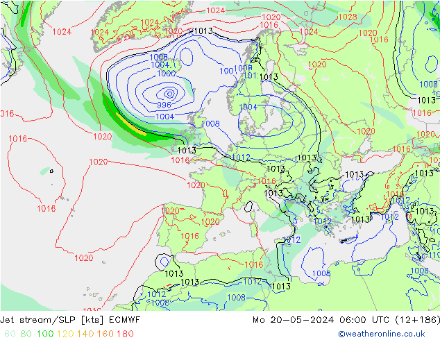 Polarjet/Bodendruck ECMWF Mo 20.05.2024 06 UTC