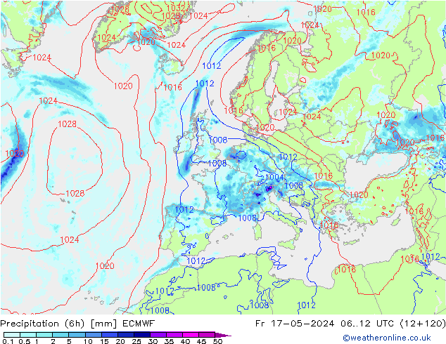 Z500/Regen(+SLP)/Z850 ECMWF vr 17.05.2024 12 UTC