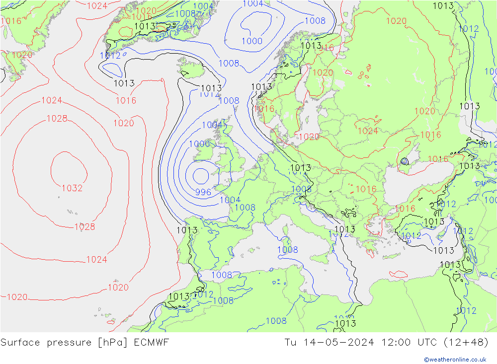 Surface pressure ECMWF Tu 14.05.2024 12 UTC