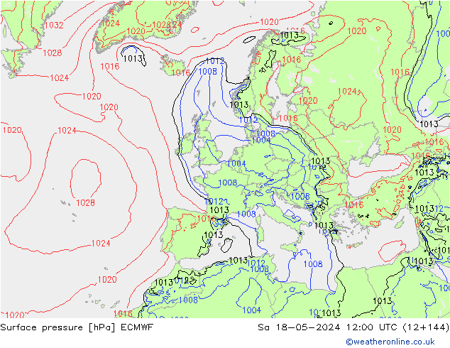 Atmosférický tlak ECMWF So 18.05.2024 12 UTC