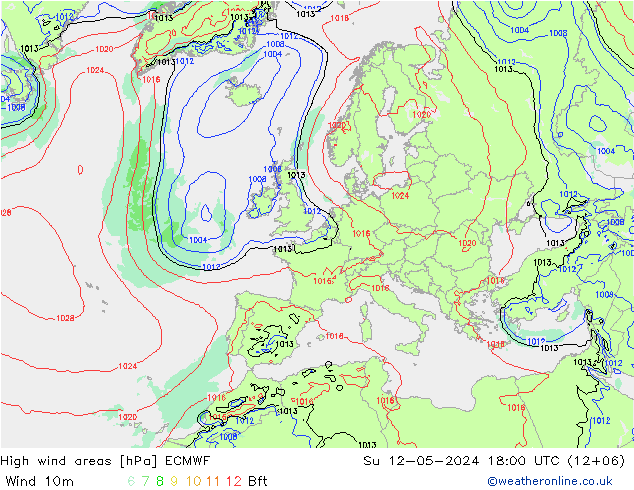 High wind areas ECMWF 星期日 12.05.2024 18 UTC
