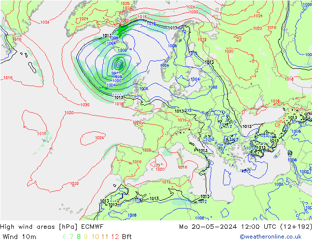 High wind areas ECMWF  20.05.2024 12 UTC