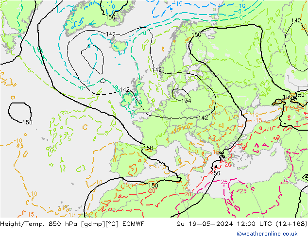 Yükseklik/Sıc. 850 hPa ECMWF Paz 19.05.2024 12 UTC