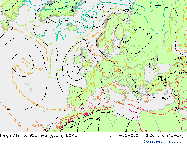 Géop./Temp. 925 hPa ECMWF mar 14.05.2024 18 UTC