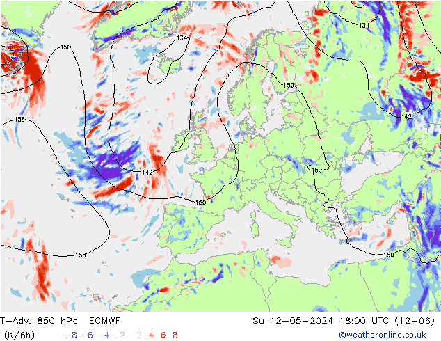 T-Adv. 850 hPa ECMWF Paz 12.05.2024 18 UTC