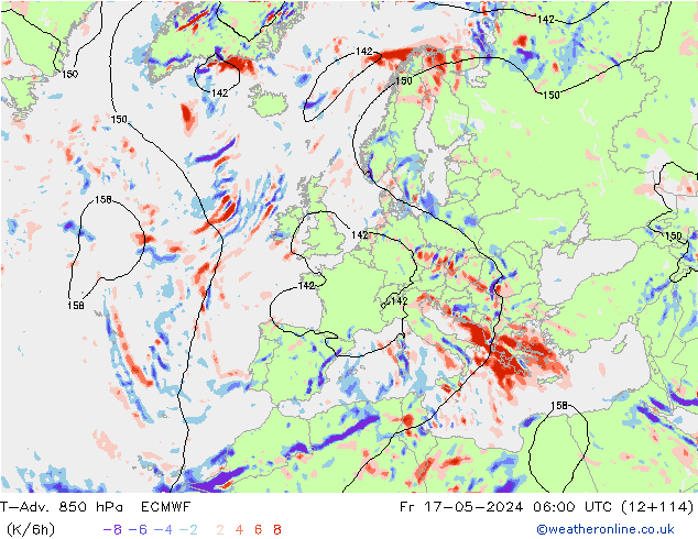 T-Adv. 850 hPa ECMWF Fr 17.05.2024 06 UTC