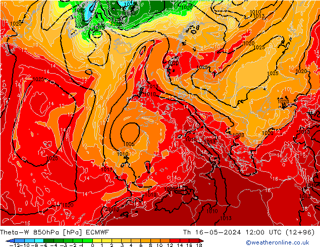 Theta-W 850hPa ECMWF Th 16.05.2024 12 UTC