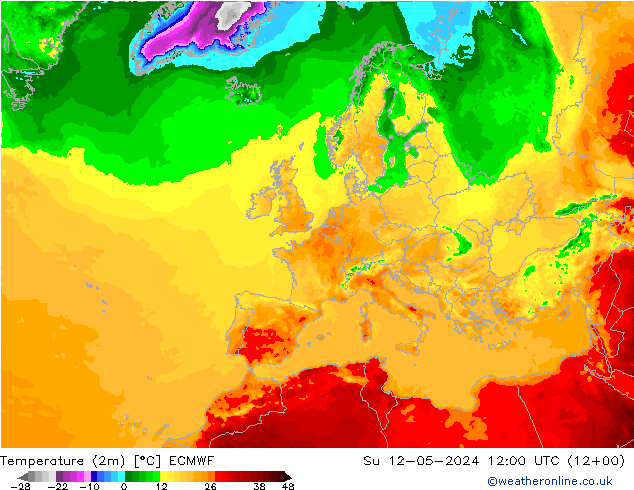 Temperature (2m) ECMWF Ne 12.05.2024 12 UTC