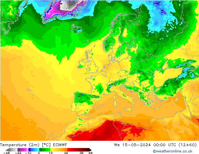 Temperature (2m) ECMWF We 15.05.2024 00 UTC