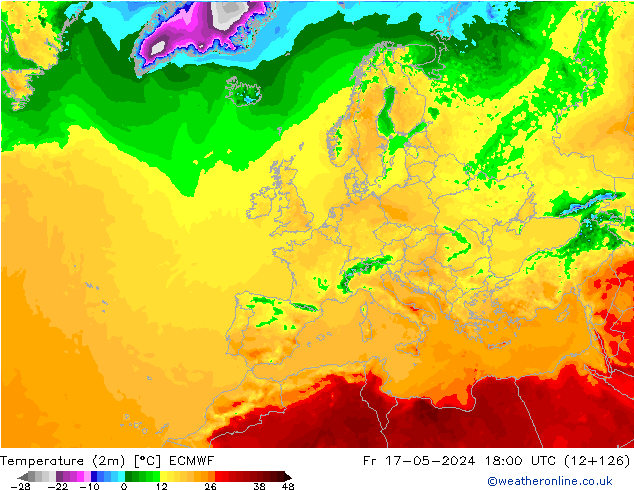 Temperaturkarte (2m) ECMWF Fr 17.05.2024 18 UTC