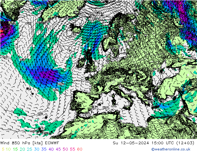 Wind 850 hPa ECMWF zo 12.05.2024 15 UTC