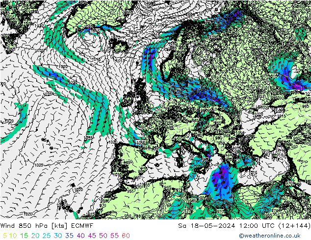 Wind 850 hPa ECMWF So 18.05.2024 12 UTC