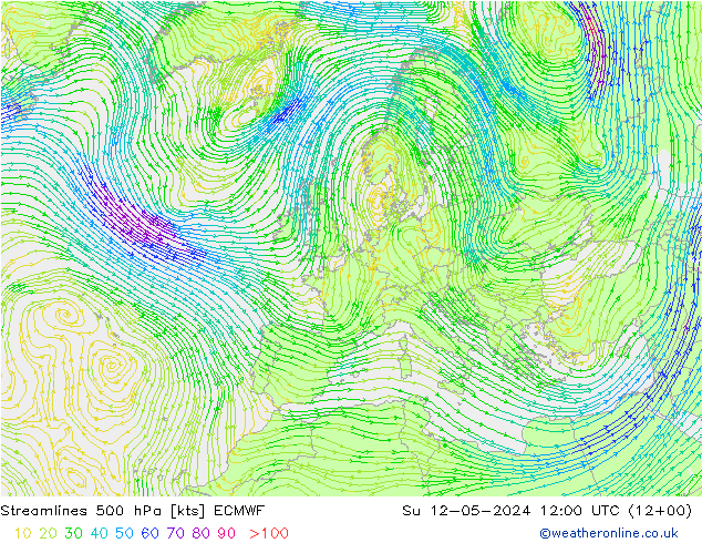 风 500 hPa ECMWF 星期日 12.05.2024 12 UTC