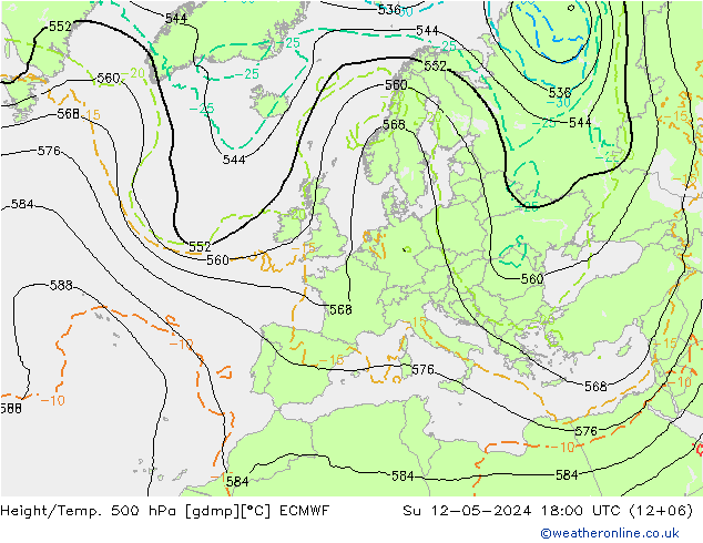 Z500/Rain (+SLP)/Z850 ECMWF 星期日 12.05.2024 18 UTC