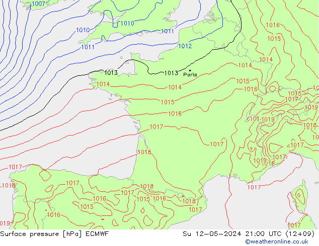 Surface pressure ECMWF Su 12.05.2024 21 UTC
