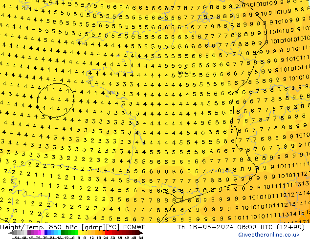 Z500/Rain (+SLP)/Z850 ECMWF Čt 16.05.2024 06 UTC