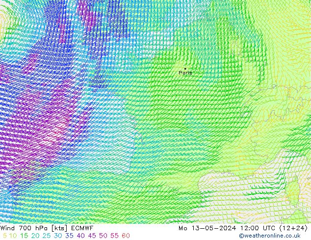 Rüzgar 700 hPa ECMWF Pzt 13.05.2024 12 UTC