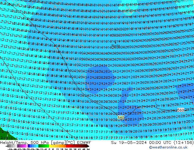 Z500/Rain (+SLP)/Z850 ECMWF Вс 19.05.2024 00 UTC