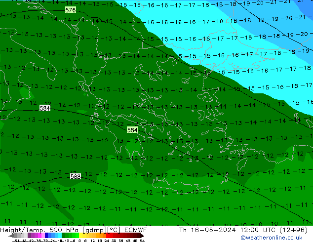 Z500/Rain (+SLP)/Z850 ECMWF Th 16.05.2024 12 UTC