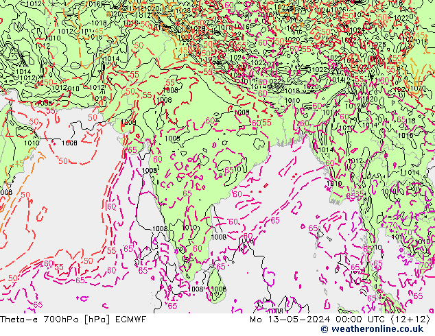 Theta-e 700hPa ECMWF lun 13.05.2024 00 UTC