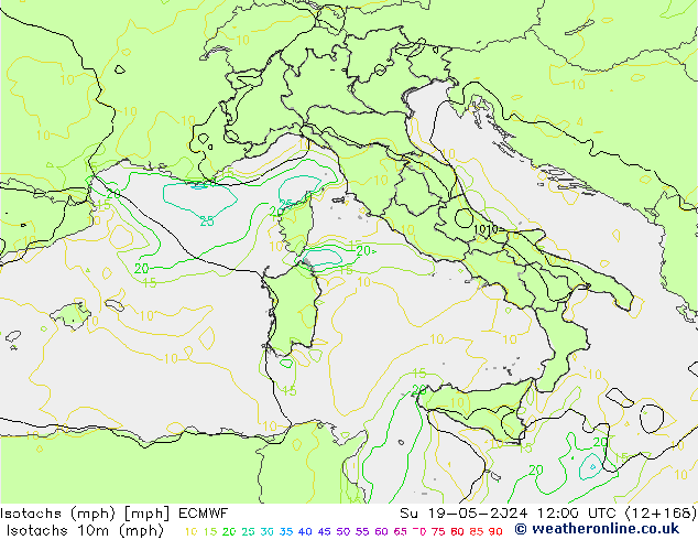 Isotaca (mph) ECMWF dom 19.05.2024 12 UTC