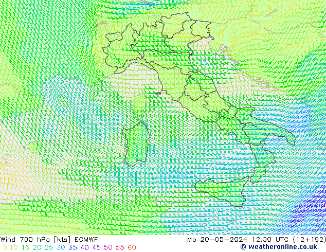 Wind 700 hPa ECMWF Mo 20.05.2024 12 UTC