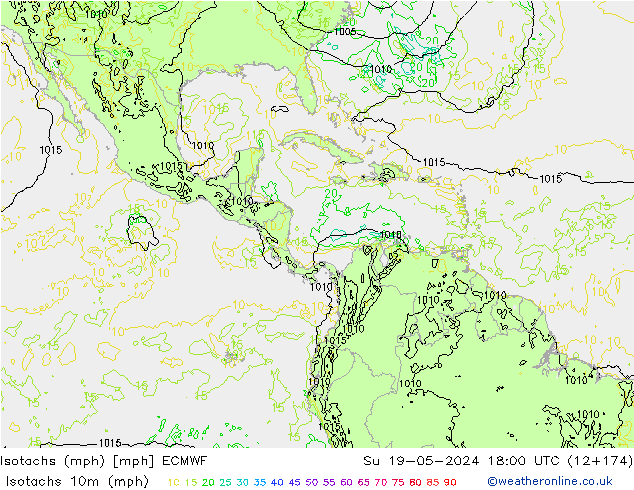 Isotachs (mph) ECMWF  19.05.2024 18 UTC