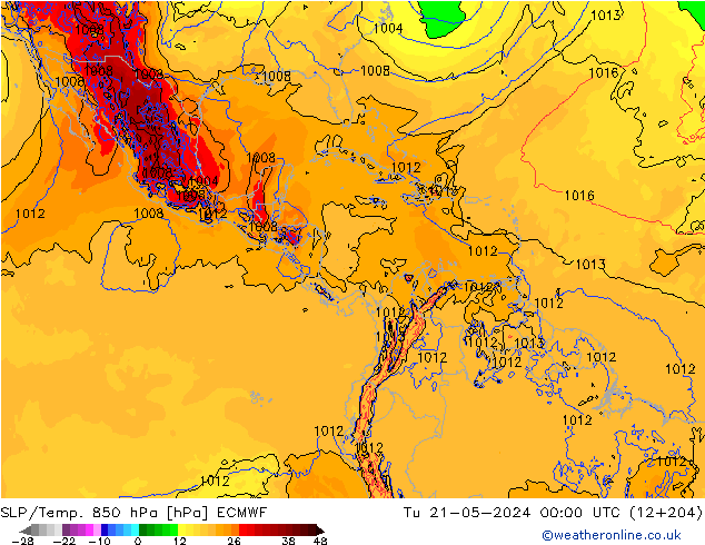 SLP/Temp. 850 hPa ECMWF di 21.05.2024 00 UTC