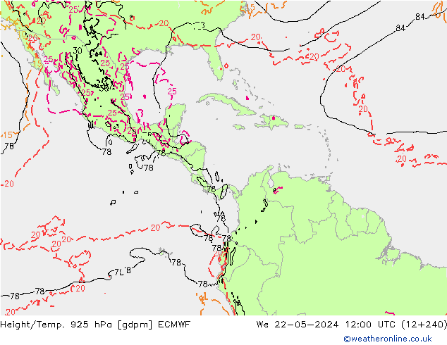 Hoogte/Temp. 925 hPa ECMWF wo 22.05.2024 12 UTC