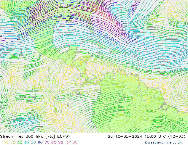 Streamlines 300 hPa ECMWF Su 12.05.2024 15 UTC