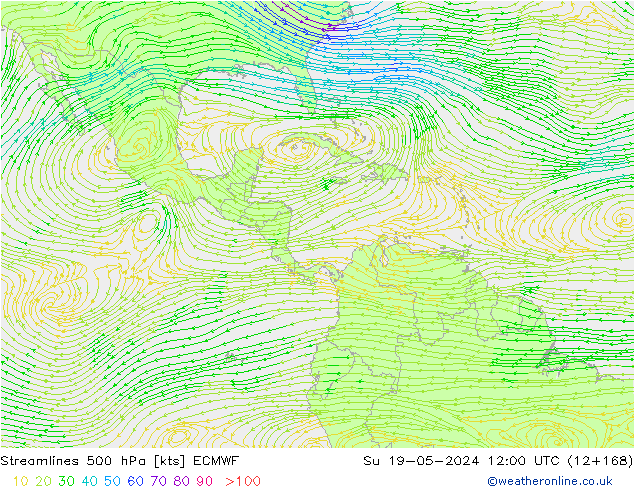 Linha de corrente 500 hPa ECMWF Dom 19.05.2024 12 UTC