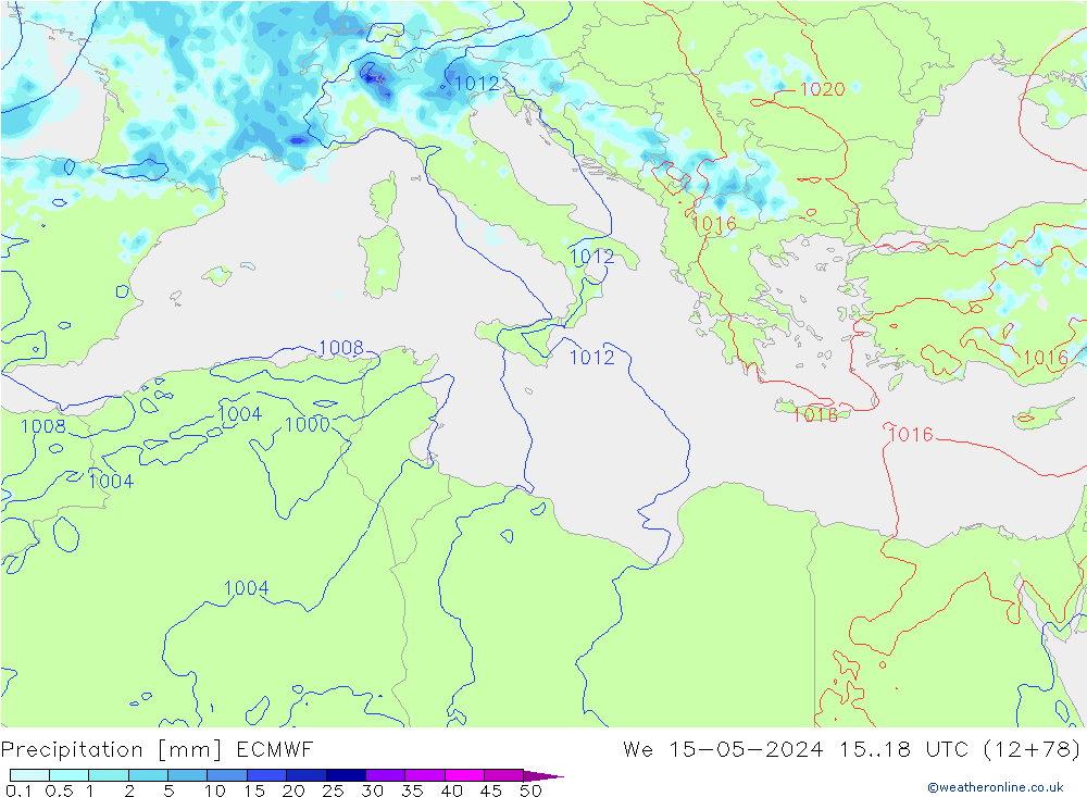 Srážky ECMWF St 15.05.2024 18 UTC