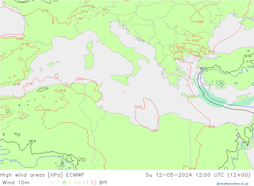 High wind areas ECMWF Dom 12.05.2024 12 UTC