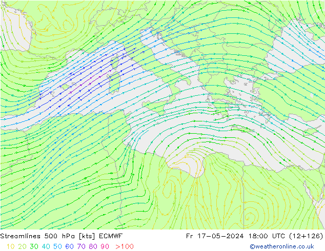 Streamlines 500 hPa ECMWF Fr 17.05.2024 18 UTC