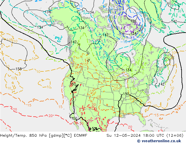 Géop./Temp. 850 hPa ECMWF dim 12.05.2024 18 UTC