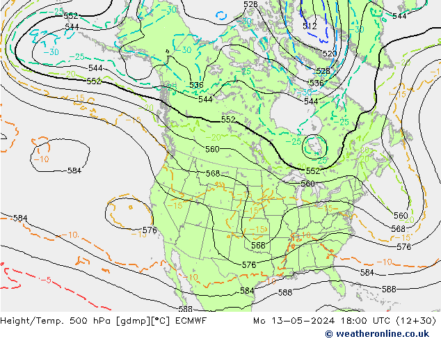 Z500/Rain (+SLP)/Z850 ECMWF  13.05.2024 18 UTC