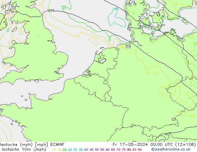 Isotachs (mph) ECMWF Fr 17.05.2024 00 UTC