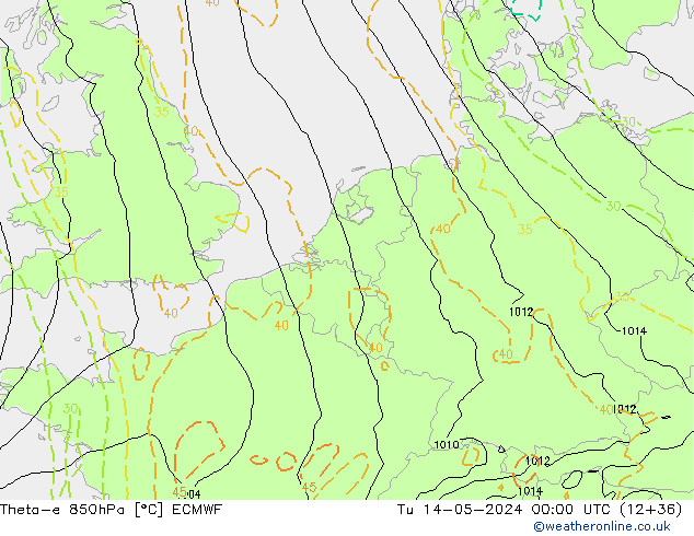 Theta-e 850hPa ECMWF mar 14.05.2024 00 UTC