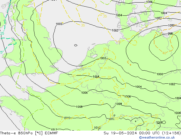 Theta-e 850hPa ECMWF  19.05.2024 00 UTC