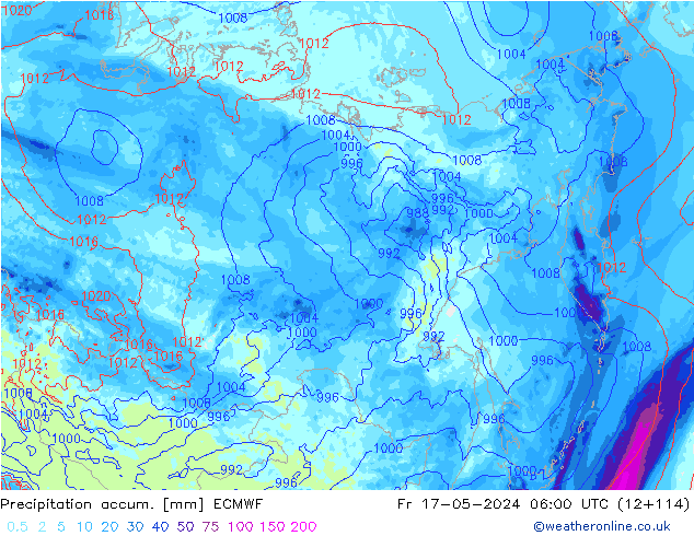 Precipitation accum. ECMWF ven 17.05.2024 06 UTC