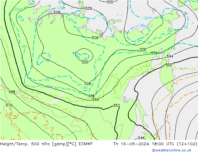 Z500/Yağmur (+YB)/Z850 ECMWF Per 16.05.2024 18 UTC