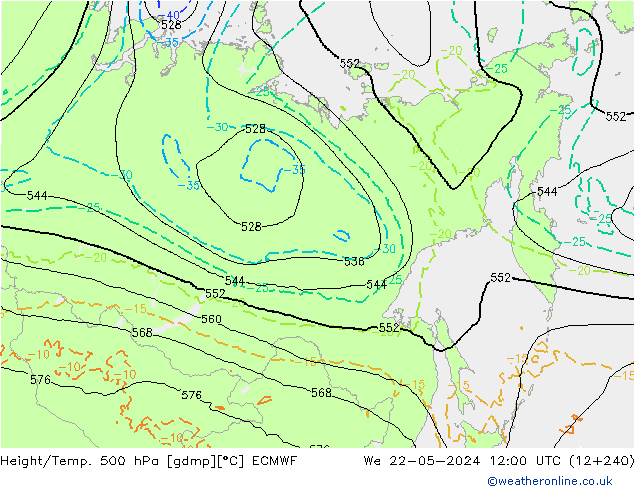 Hoogte/Temp. 500 hPa ECMWF wo 22.05.2024 12 UTC