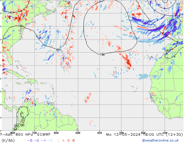 T-Adv. 850 hPa ECMWF Mo 13.05.2024 18 UTC