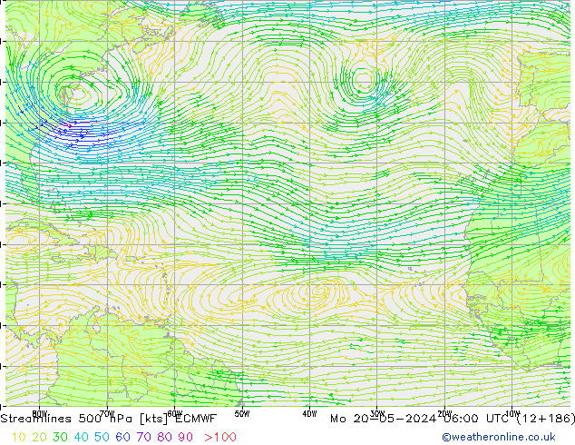 Línea de corriente 500 hPa ECMWF lun 20.05.2024 06 UTC