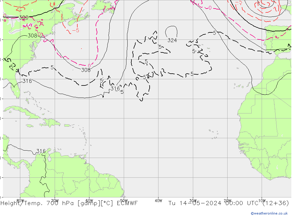 Geop./Temp. 700 hPa ECMWF mar 14.05.2024 00 UTC