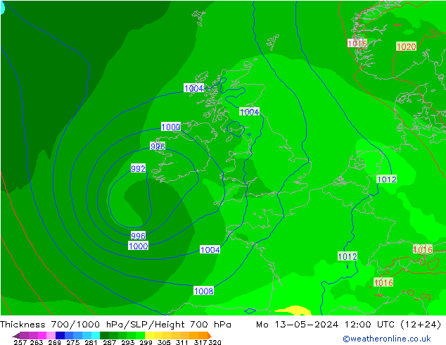 Thck 700-1000 hPa ECMWF Po 13.05.2024 12 UTC