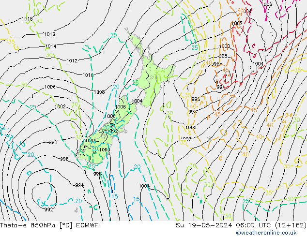 Theta-e 850hPa ECMWF Ne 19.05.2024 06 UTC