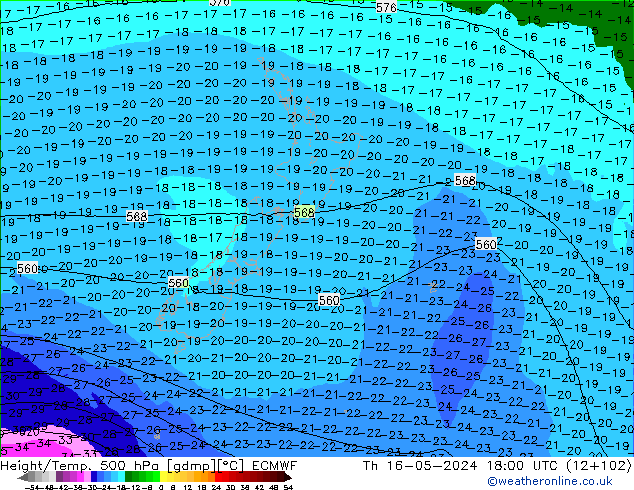 Z500/Rain (+SLP)/Z850 ECMWF jue 16.05.2024 18 UTC
