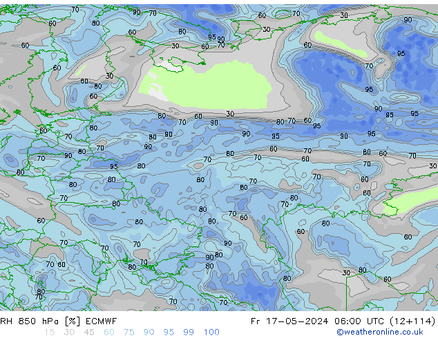 RH 850 hPa ECMWF Fr 17.05.2024 06 UTC